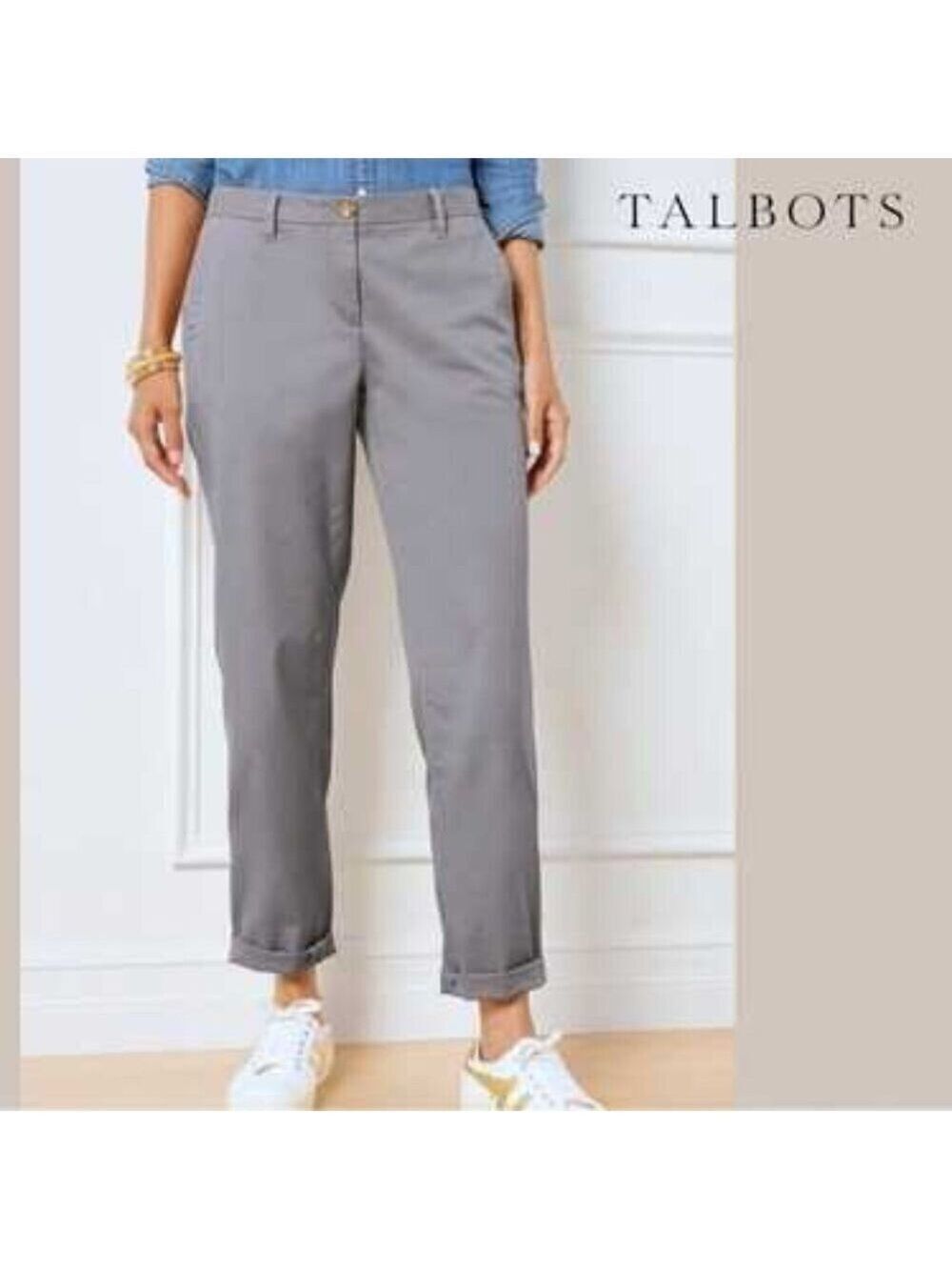 Talbots Relaxed Chino Gray Ankle Trouser Cotton Career Office Pants Women's SZ 6